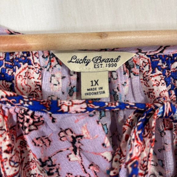 Lucky Brand Peasant Top Womens 1X Purple Floral Boho Flowy Relaxed Casual Comfy - Picture 3 of 9